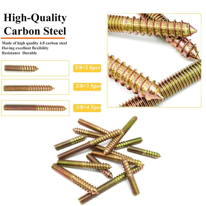 Matrelt 14Pack 3/8-16" Hanger Bolts 3Sizes 2-4 Inch Double Headed Bolts Wood Dowel Screw Self-Tapping Screw Hanger Bolts for Wood Furniture Double Threaded Rods Bolt - Image 3